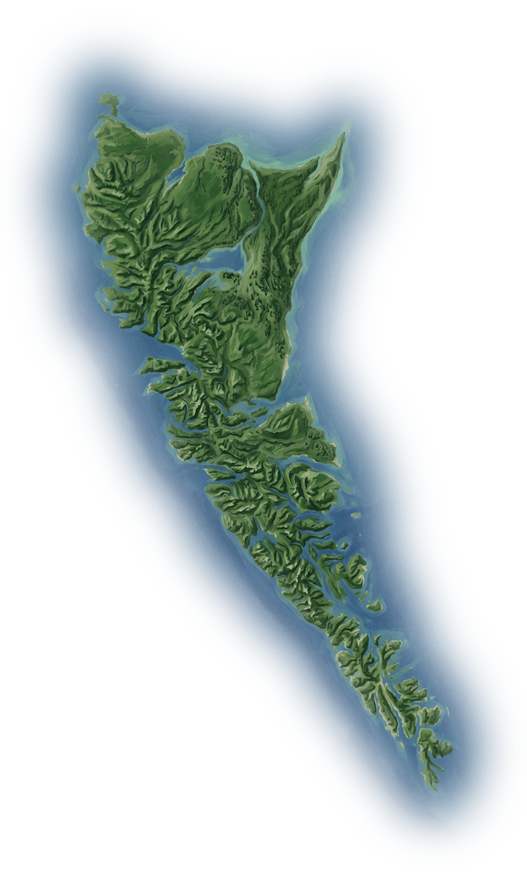 Painterly relief map of the Haida Gwaii archipelago