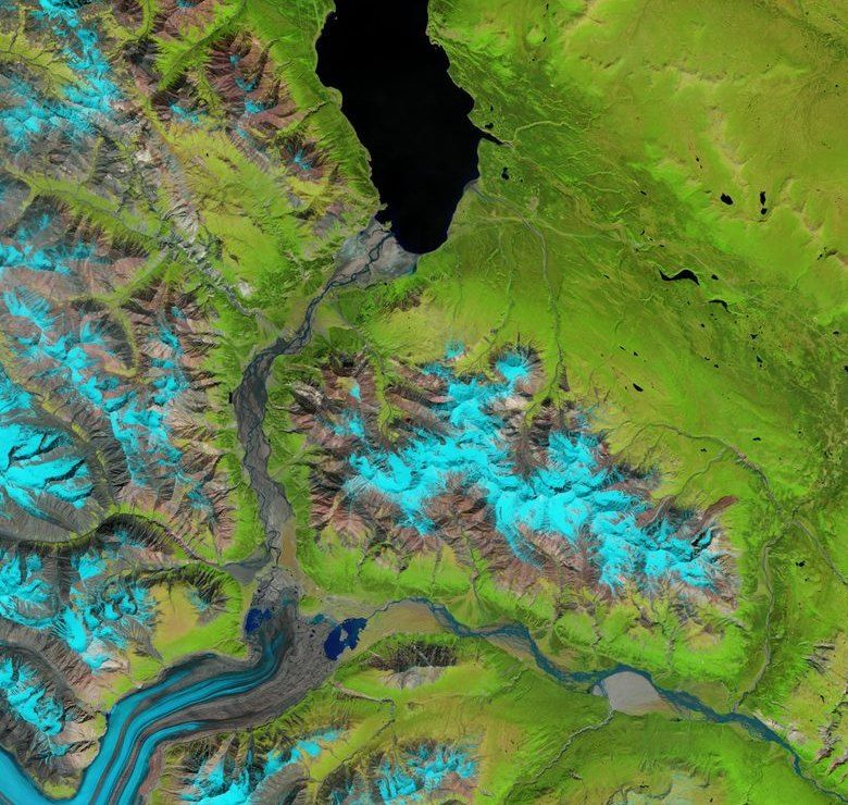Kaskawulsh Glacier and the re-routed Slims River, June 18, 2016